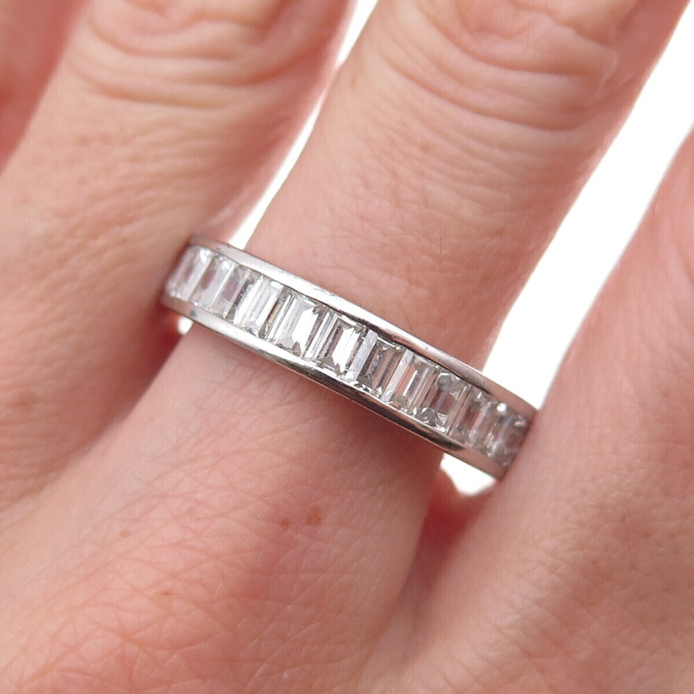 925 Sterling Silver Emerald-Cut C Z All Around Eternity Band Ring Size 10.25